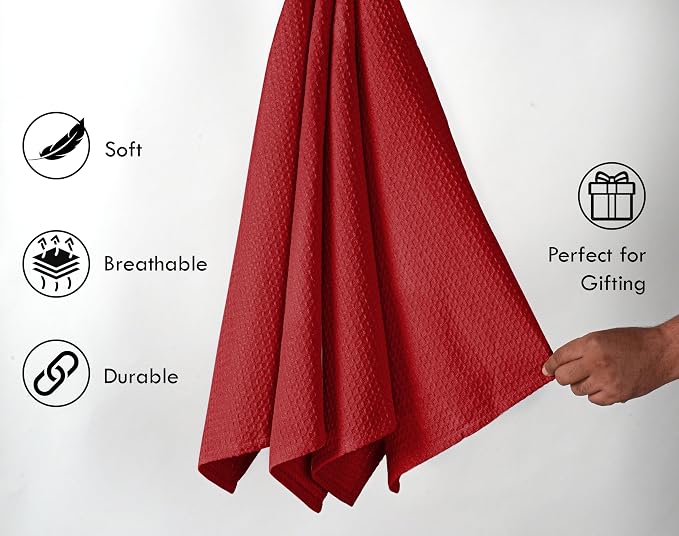 Red Waffle Dishcloths, 12x12 Inch, 100% Cotton, Quick Drying and Reusable - Image 2