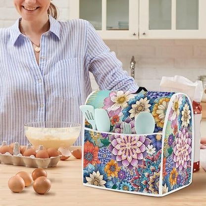 Kitchen Stand Mixer Covers Boho Mandala Flower Mixer Cover Dust Cover Washable Kitchen Appliance Cover for 4.5-5 Quart Mixers, Keep Your Kitchen Clean