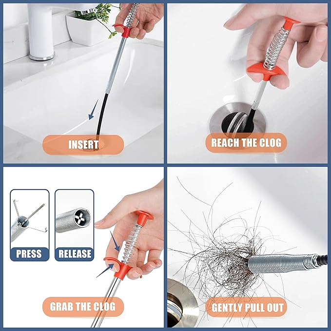 35.5inch Drain Clog Remover, 25inch Drain Snake Hair Remover ＆ Cleaning Brush - Image 4