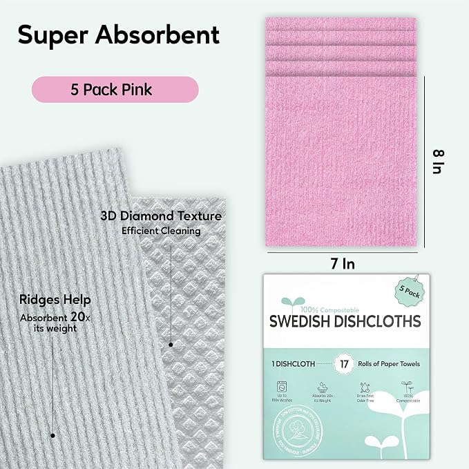 Swedish Dishcloths for Kitchen, 5 Pack Swedish Dish Cloths, Ultra Absorbent - Image 2