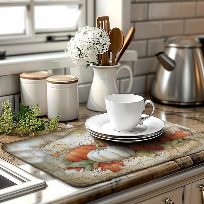 Autumn Kitchen Drying Mat 18x24 Inch Fall Pumpkin Maple Leaves Dish Drying Mats - Image 6