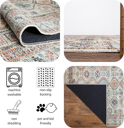 Keen Home Design 9x12 Rug - Machine Washable Area Rug with Non-Slip Backing, Ideal for Living Room, Dining Room, Bedroom - Vintage, Easy Clean, Durable, Low Pile Rug - (9' x 12')