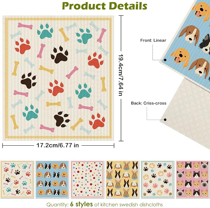 6 Packs Swedish Paper Cloths for Kitchen, Reusable Paper Towels Washable Dish - Image 2