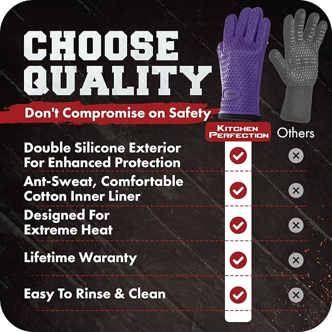 KITCHEN PERFECTION XL Silicone Smoker Oven Gloves -Extreme Heat Resistant BBQ - Image 9