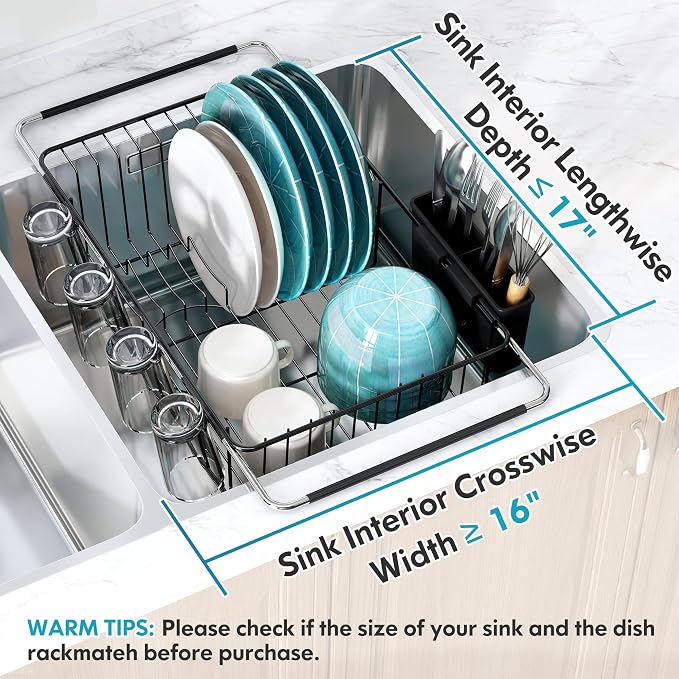 Over The Sink Expandable Dish Drainer Drying Rack in Stainless Steel - Image 3