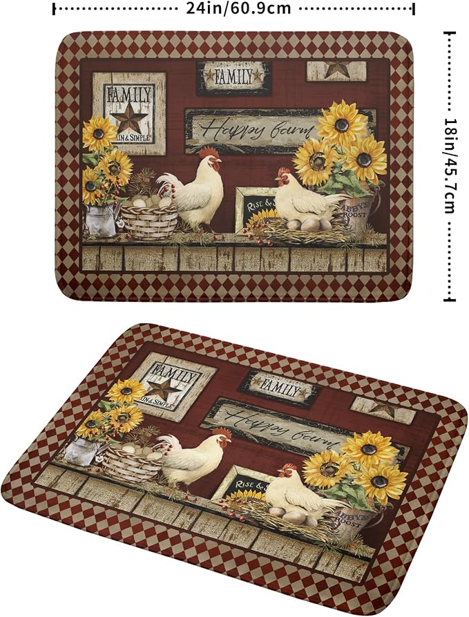 Vintage Rooster Dish Drying Mat 18x24 Inch Farmhouse Chicken Dish Drainer Pad - Image 2