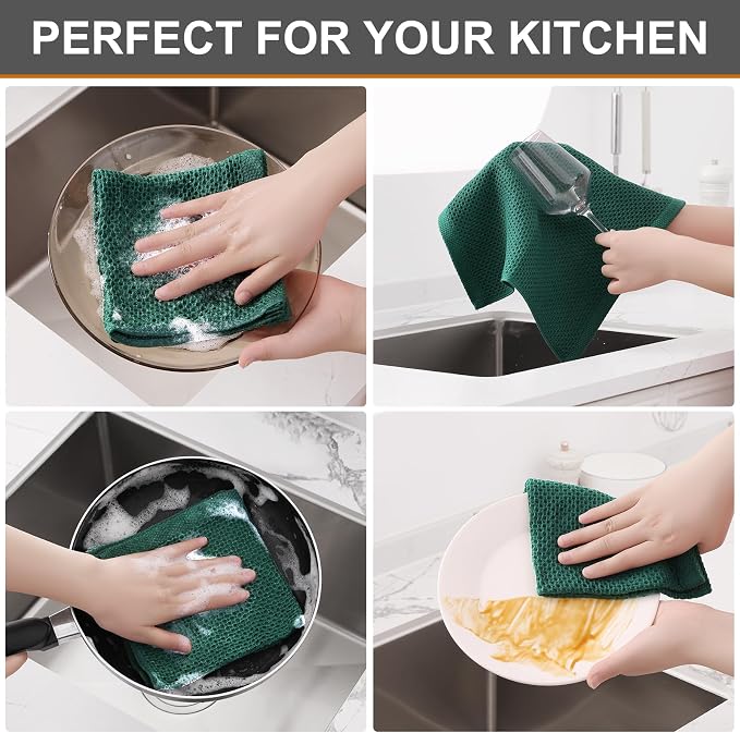 Kitinjoy 100% Cotton Kitchen Dish Cloths, 6 Pack Waffle Weave Ultra Soft - Image 4