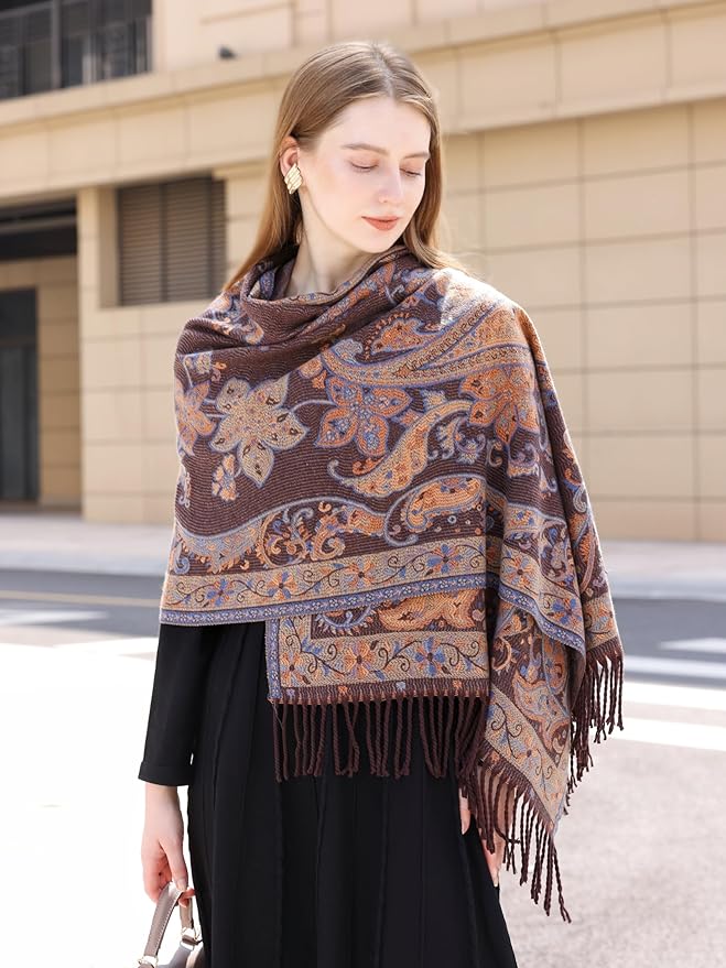 Wander Agio Warm Fashion Scarf Long Shawl Large Blanket Winter Wraps Scarves for Women Cashmere Jacquard Vintage Paisley