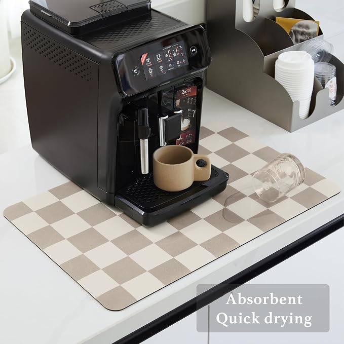 Checkered Dish Drying Mat for Kitchen Counter, Coffee Bar Station Accessories - Image 4