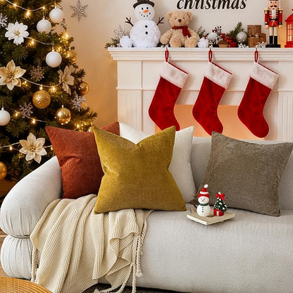 a moment Pack of 2 Christmas Decorative Chenille Throw Pillow Covers with Twill Cushion Covers for Sofa Living Room Couch Bed 22x22 Inch Rust