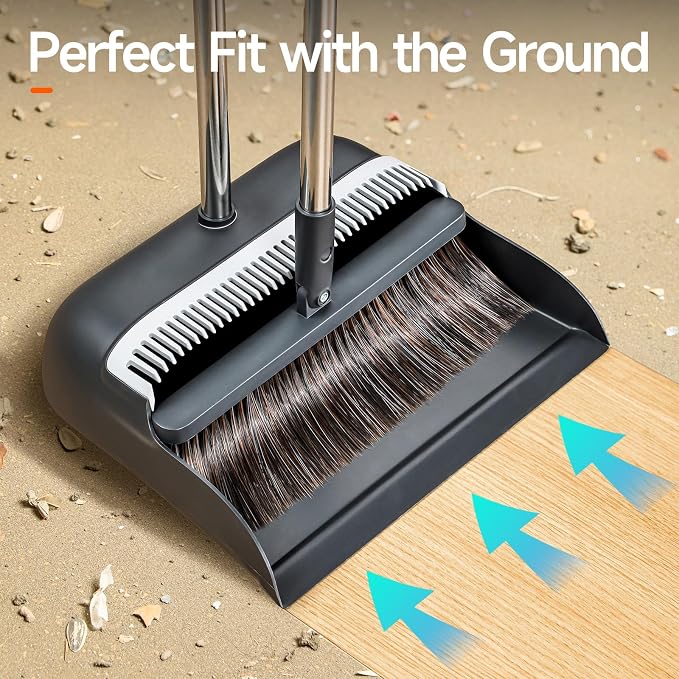 Broom and Dustpan Set for Home, Extra Brush Head & 51.6" Adjustable Long Handle - Image 6