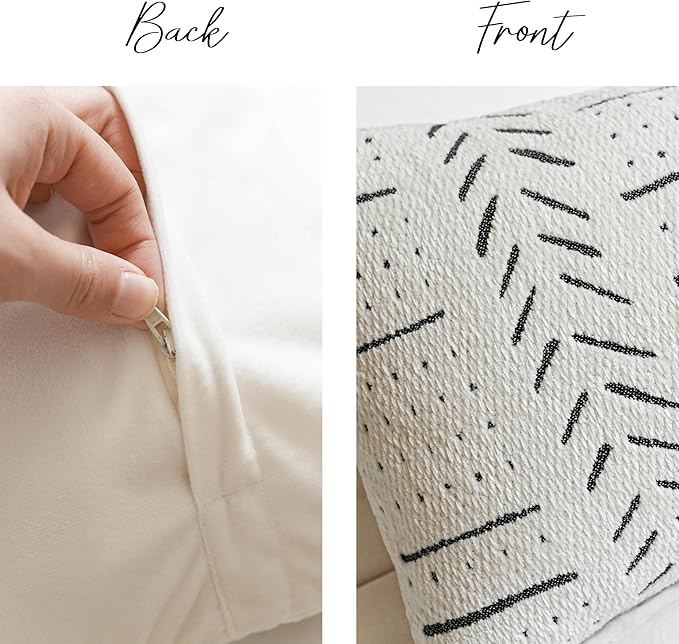 BlissBlush Off White Decorative Throw Pillow Covers 20X20, Set of 2, Boho Farmhouse Square Cushion Cover, Cozy Soft Accent Pillowcase for Couch Sofa Bed Living Room Home Décor