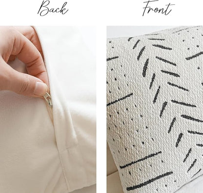 BlissBlush Off White Decorative Throw Pillow Covers 20X20, Set of 2, Boho Farmhouse Square Cushion Cover, Cozy Soft Accent Pillowcase for Couch Sofa Bed Living Room Home Décor