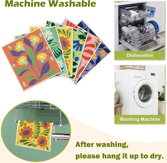 6 Packs Swedish Paper Cloths for Kitchen, Reusable Paper Towels Washable Dish - Image 5