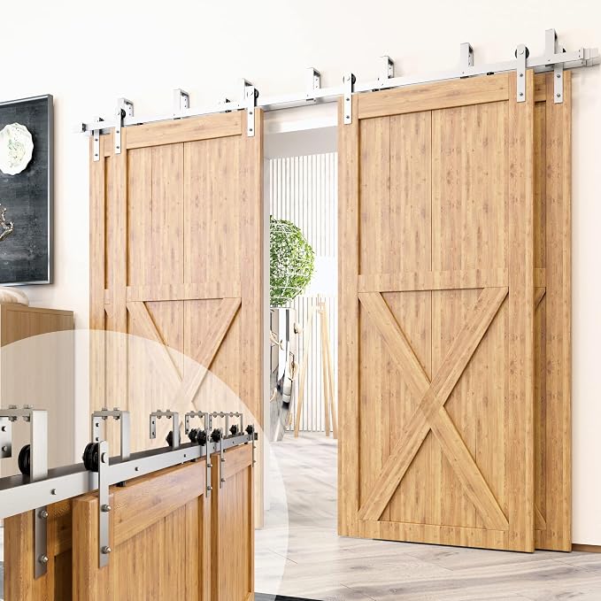 Homacer Brushed Nickel Double Track U-Shape Bypass Sliding Barn Door Hardware by HOMACER
