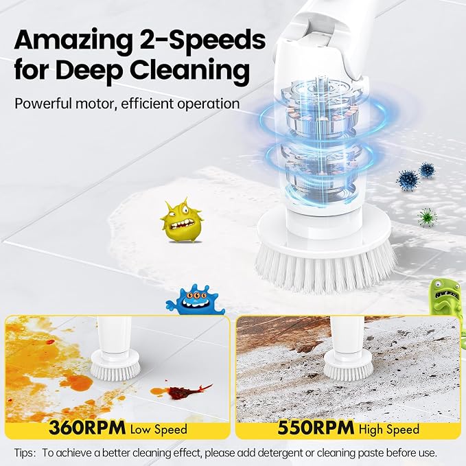 Electric Spin Scrubber, Cordless Cleaning Brush Shower Scrubber Up to 550 RPM - Image 7