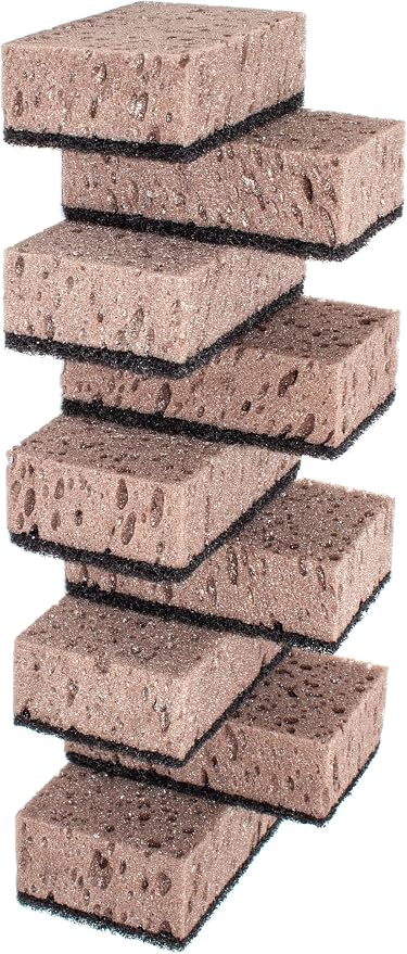 Taupe Multi Use Scrub Sponges. Made in Europe. 9 Pack, 4.3x2.8x1.4 inches. Best by Okleen