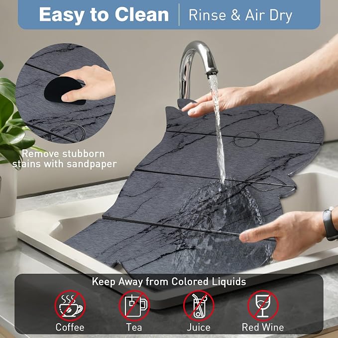 Large Stone Dish Drying Mat for Kitchen Counter, Owl Shape Design Drying Pads - Image 6