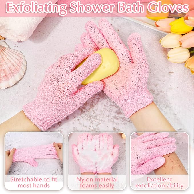 Anezus Exfoliating Shower Bath Gloves Back Scrubber Set - Image 3