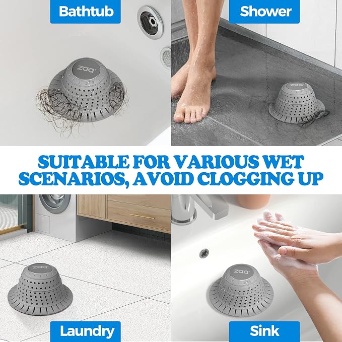 zaa Bathtub Drain Hair Catcher, Silicone Collapsible 3 Pack Drain Protector - Image 2
