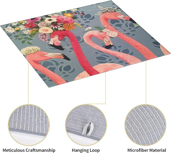 Flamingo Flowers Dish Drying Mat 16x18 Inch, Microfiber Absorbent Fast Dry Mat - Image 3