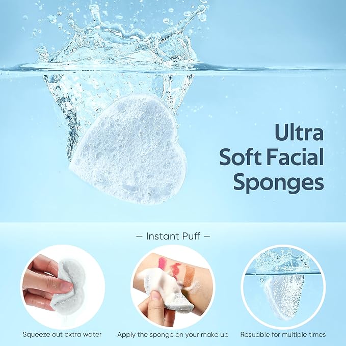 GAINWELL 50-Count Heart Shape Compressed Facial Sponges - Image 2