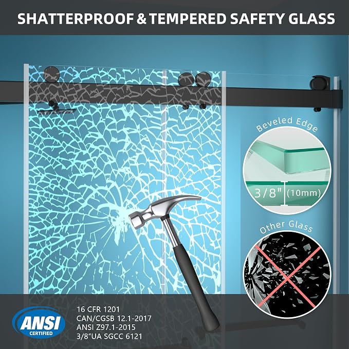 GETPRO Shower Door Frameless 57-60" W x 79" H Double Sliding Bathroom Shower - Image 6