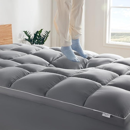 SLEEP ZONE Mattress Topper, Extra Thick Fitted Mattress Pad for Back Pain, Plush and Support Mattress Cover, Deep Pockets Mattress Protector, Hotel Quality (Grey, California King)