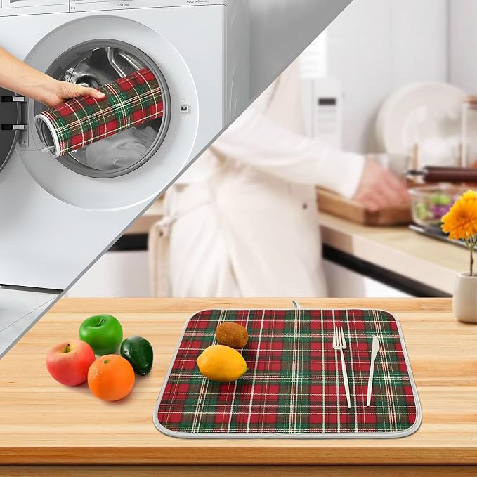 Christmas Red Green Buffalo Checkered Dish Drying Mat - Image 4