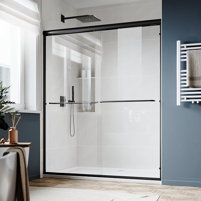 SUNNY SHOWER Double Sliding Glass Door 60" W x 72" H Shower Door 1/4" Tempered by SUNNYSHOWER