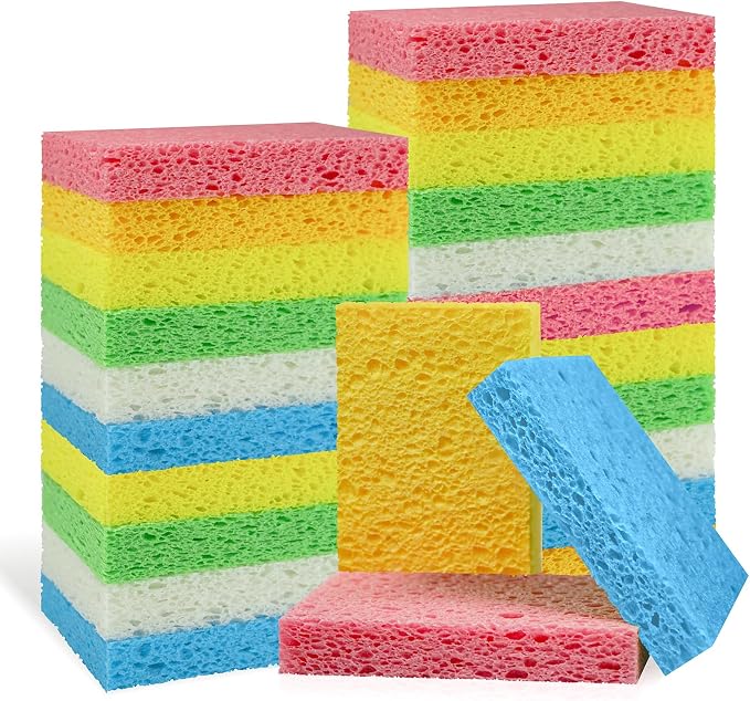 Non-Scratch Kitchen Sponges 24 PCS | Compressed Cellulose Sponges | Natural by Biguphate