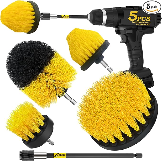 Holikme 5Pack Drill Brush Attachment Set，Power Scrubber Brush Extended Long by Holikme