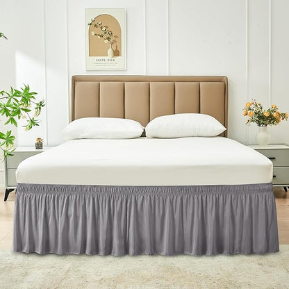 Biscaynebay Wrap Around Bed Skirts for Queen Beds 14" Drop, Silver Grey Adjustable Elastic Dust Ruffles Easy Fit Wrinkle Resistant Silky Luxurious Fabric Machine Washable