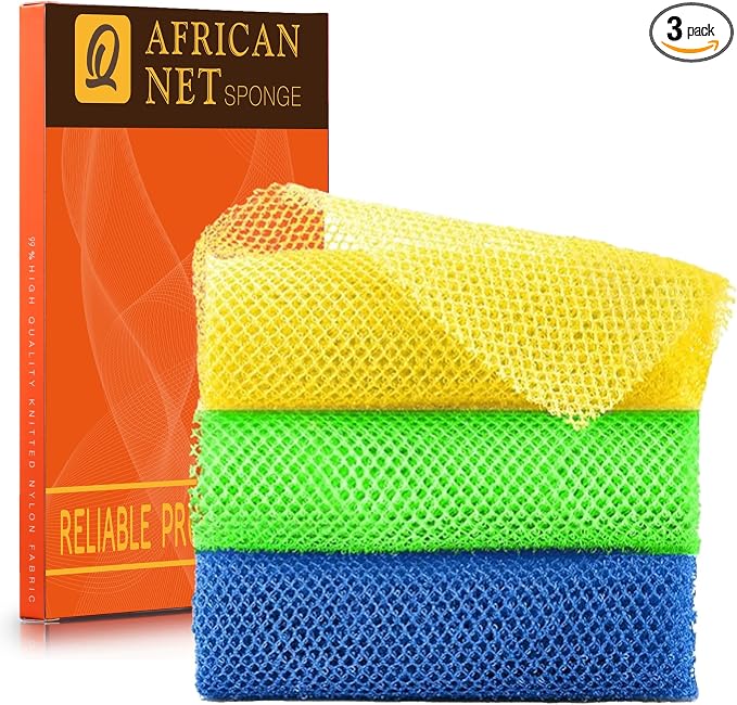UJFQBH 3 Pieces African exfoliating net African Net Long Net Bath Sponge by BuyNow