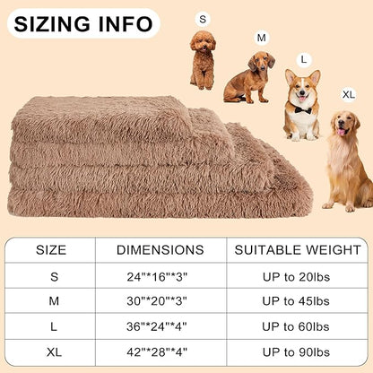 Fluffy Orthopedic Dog Beds for Large Dogs with Washable Removable Cover Dog Crate Bed Egg Crate Foam Support Plush Pet Pad Mat with Anti-Slip Bottom (42 * 28,Khaki)