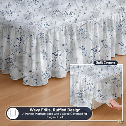 Cottington Lane Ruffled Bed Skirt Full Size with Split Corner, Brushed Microfiber Hotel Quality Dust Ruffle, 16 Inch Drop Gathered Bedskirt, Soft, Stylish, Shrink & Fade Resistant, Neutral Nature