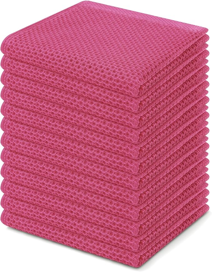Kitinjoy 100% Cotton Kitchen Dish Cloths, 12 Pack Waffle Weave Ultra Soft by Kitinjoy