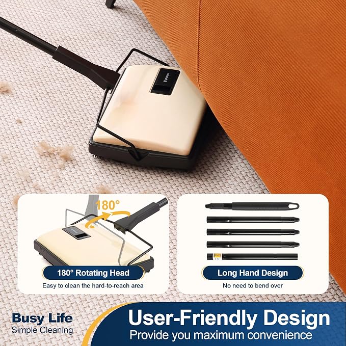 Yocada Manual Carpet Sweeper Cleaner Household Sweeper Lightweight Hand Push - Image 7