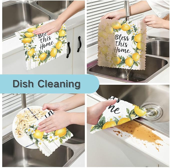 ALAZA Kitchen Towels Summer Lemon Wreath Dish Towels Multipurpose Reusable Dish - Image 2