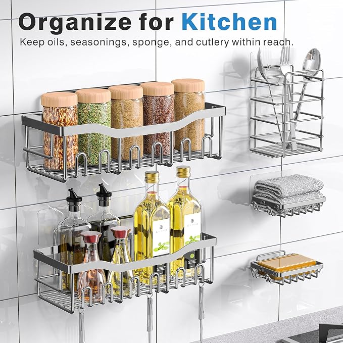 EUDELE 5-Pack Rustproof Stainless Steel Shower Caddy – No Drill Adhesive - Image 6
