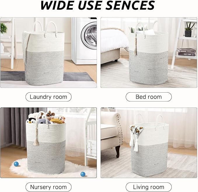 Woven Laundry Basket for Clothes, 65L Large Rectangle Laundry Hampers, Nursery - Image 7