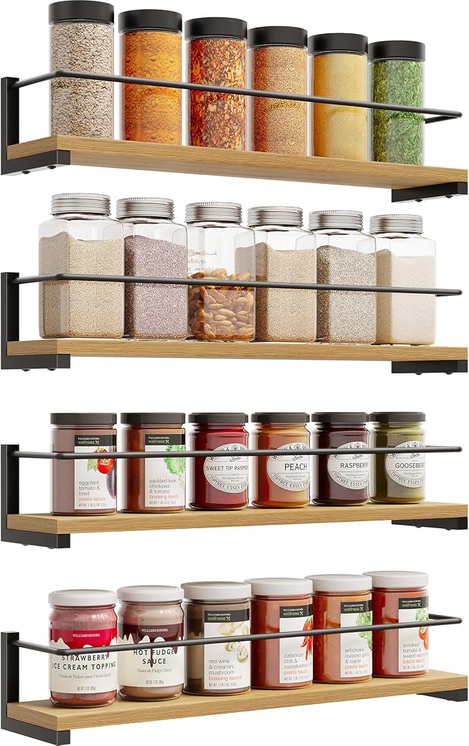 OROPY Spice Rack Wall Mounted, Rustic Wood Hanging Rack - Image 7