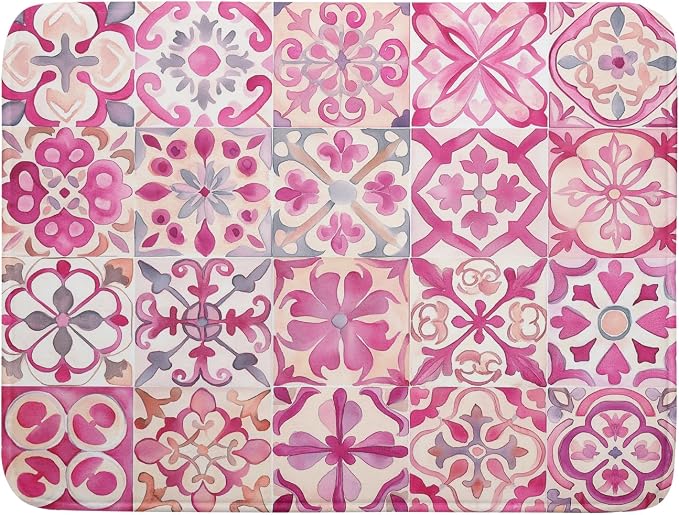 Pink Mexican Tiles Dish Drying Mat Absorbent Microfiber Dish Drying Pad by Giwawa