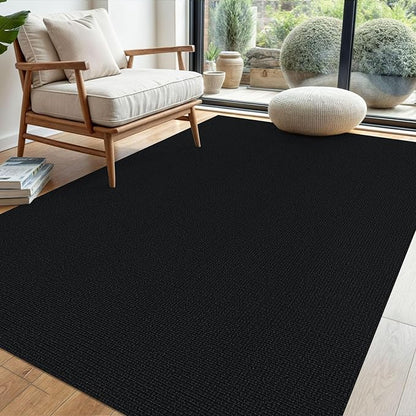 EARTHALL Washable Area Rug 4x6 Ft Non Slip Rugs for Entryway Braided Rubber Backed Bedroom Carpet Cotton Entry Rug Woven Floor Carpets for Bedroom Dining Room Living Room, Black