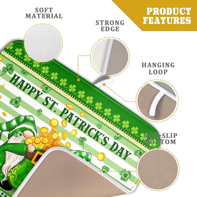 Shamrock Gnome Dish Drying Mat Coin Clover Dishes Fast Dry Mat 16x18 inch - Image 4