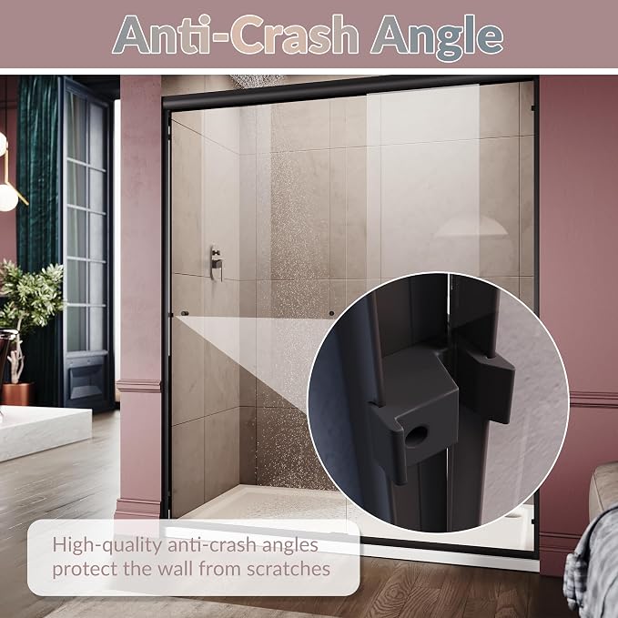 ELEGANT Shower Door 48" W x 72" H, Semi-Frameless Bypass Sliding Shower Doors - Image 3