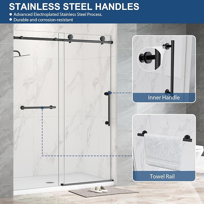 Frameless Shower Door, 5/16" Glass Sliding Shower Door - Image 8