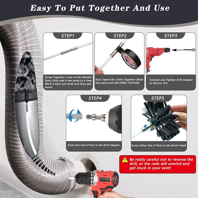 Chimney Sweep Kit Chimney Brush Kit Chimney Cleaning Kit, 16FT Dryer Vent - Image 4