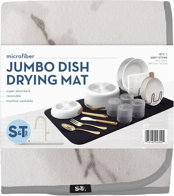 S&T INC. Dish Drying Mat Jumbo, 18” x 30”, Absorbent Microfiber Kitchen Counter - Image 8