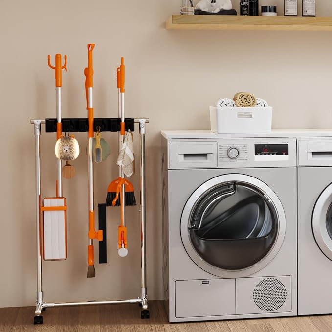 No-Drill Broom Holder Laundry Room Organization, Movable Cleaning Supplies - Image 5